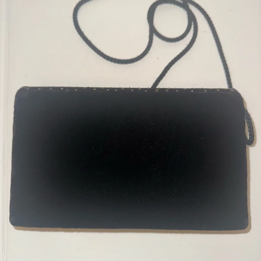 Vintage Caroline Barton Beaded Evening Clutch Black Velvet Rhinestone Bag